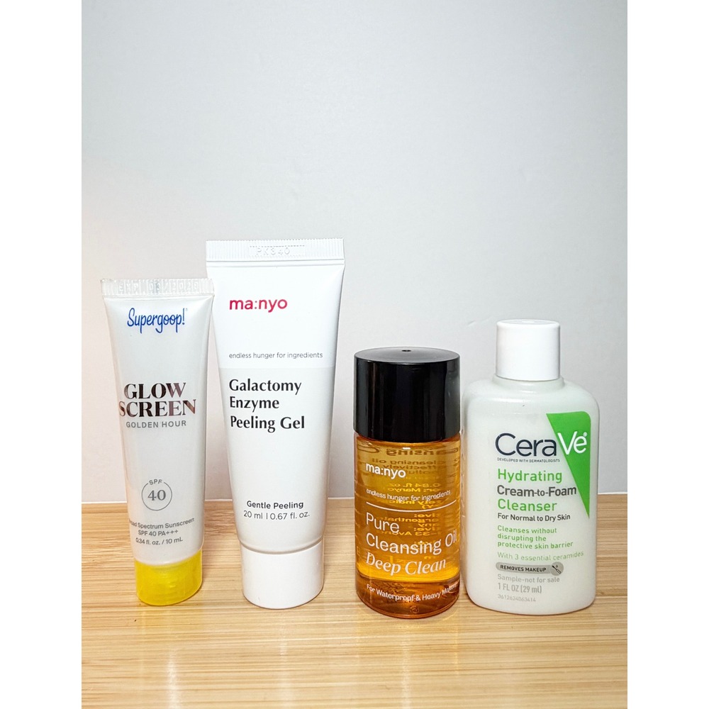 Supergoop Ma:nyo CeraVe Skincare Set Glow Screen Cleansing Oil Peeling Gel Kit